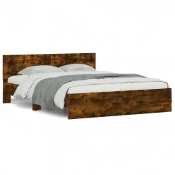 Рамка за легло с табла, опушен дъб, 140x190 см