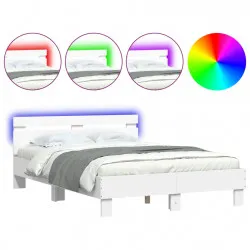 Рамка за легло с табла и LED, бяла, 120x200 см