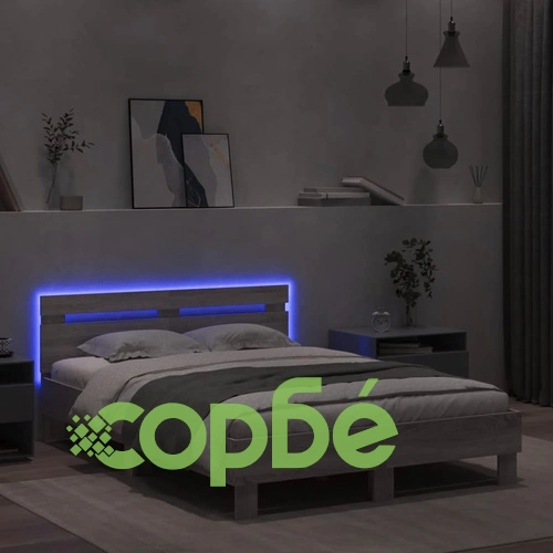 Рамка за легло с табла и LED, сив сонома, 120x200 см ➤ топ цена ➤ sorbe.bg