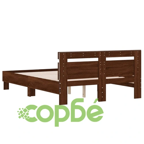 Рамка за легло с табла и LED, кафяв дъб, 120x200 см ➤ топ цена ➤ sorbe.bg