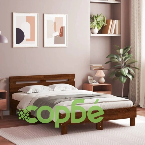 Рамка за легло с табла и LED, кафяв дъб, 120x200 см ➤ топ цена ➤ sorbe.bg