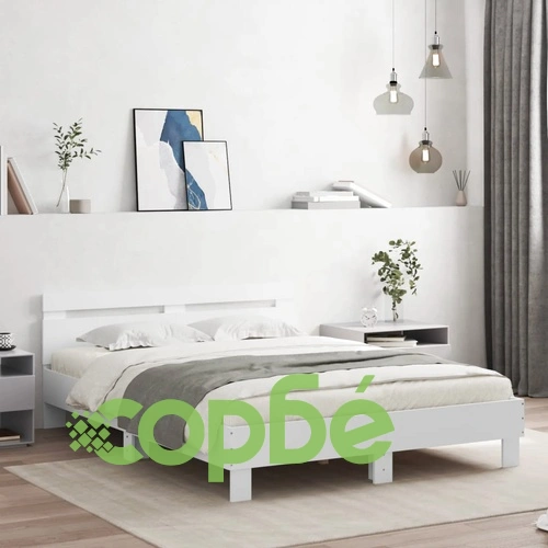Рамка за легло с горна табла и LED, бяла, 140x190 см ➤ топ цена ➤ sorbe.bg