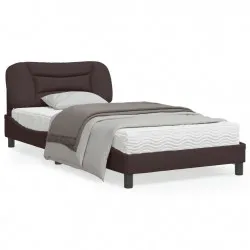 Рамка за легло с табла, тъмнокафява, 100x200 см, плат