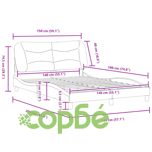 Рамка за легло без матрак, светлосив, 140x190 см, плат ➤ топ цена ➤ sorbe.bg