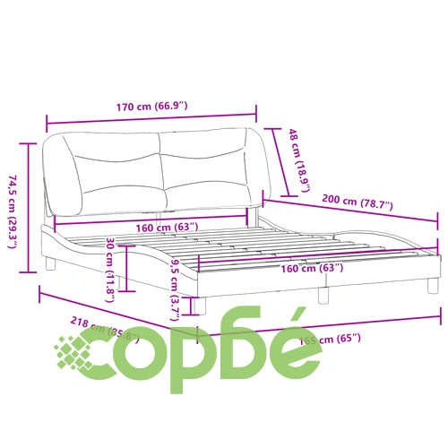 Рамка за легло без матрак, светлосива, 160x200 см, плат ➤ топ цена ➤ sorbe.bg