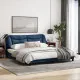 Рамка за легло с табла, синя, 180x200 см, плат