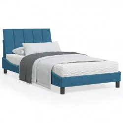 Рамка за легло с табла, синя, 100x200 см, кадифе