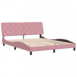 Рамка за легло с табла, розова, 160x200 см, кадифе