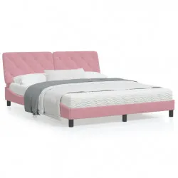 Рамка за легло с табла, розова, 160x200 см, кадифе