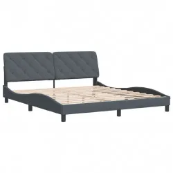 Рамка за легло с табла, тъмносива, 180x200 см, кадифе