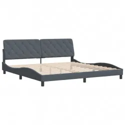 Рамка за легло с табла, тъмносива, 200x200 см, кадифе