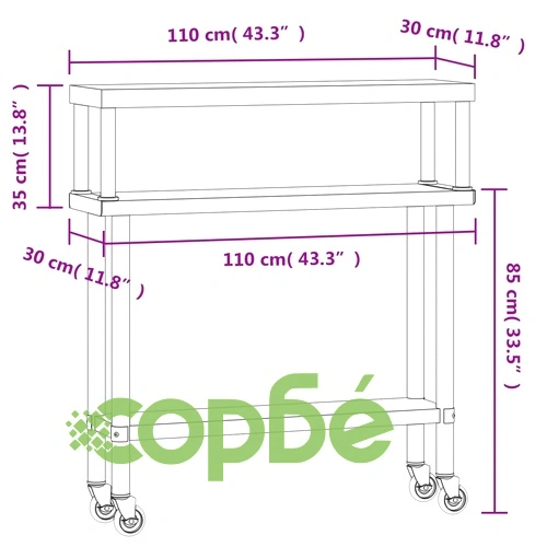 Кухненска работна маса с рафт 110x30x120 см неръждаема стомана ➤ топ цена ➤ sorbe.bg