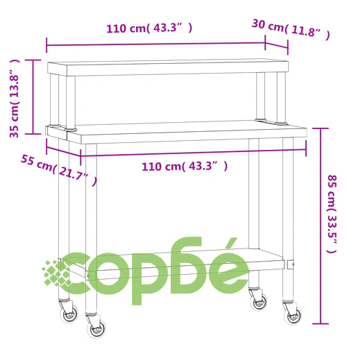 Кухненска работна маса с рафт 110x55x120 см неръждаема стомана ➤ топ цена ➤ sorbe.bg