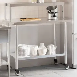 Кухненска работна маса с рафт 110x55x120 см неръждаема стомана