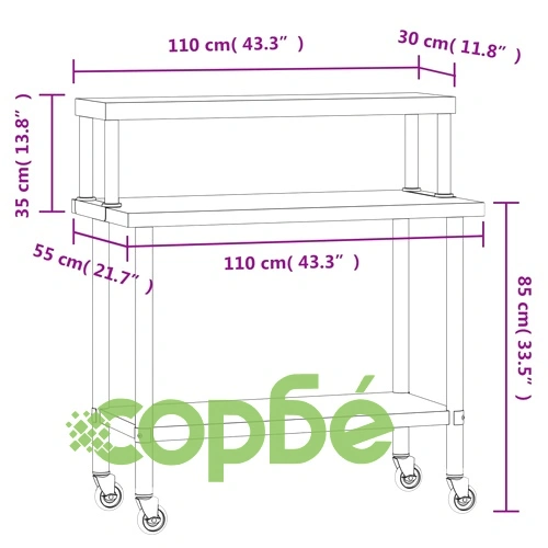Кухненска работна маса с рафт 110x55x120 см неръждаема стомана ➤ топ цена ➤ sorbe.bg