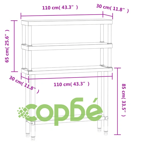 Кухненска работна маса с рафт 110x30x150 см неръждаема стомана ➤ топ цена ➤ sorbe.bg