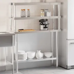 Кухненска работна маса с рафт 110x30x150 см неръждаема стомана