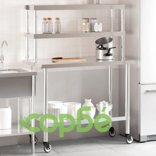 Кухненска работна маса с рафт 110x55x150 см неръждаема стомана ➤ топ цена ➤ sorbe.bg