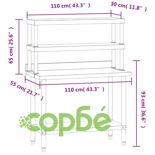 Кухненска работна маса с рафт 110x55x150 см неръждаема стомана ➤ топ цена ➤ sorbe.bg