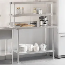 Кухненска работна маса с рафт 110x55x150 см неръждаема стомана