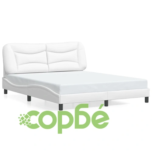 Рамка за легло с табла, бяла, 160x200 см, изкуствена кожа ➤ топ цена ➤ sorbe.bg