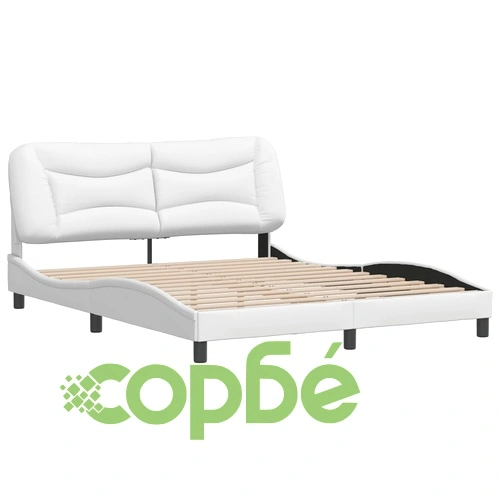 Рамка за легло с табла, бяла, 160x200 см, изкуствена кожа ➤ топ цена ➤ sorbe.bg