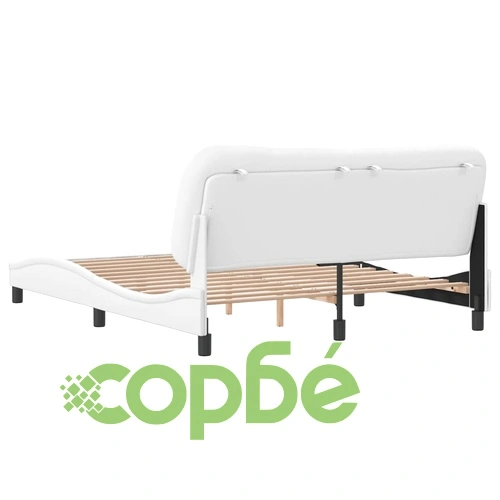 Рамка за легло с табла, бяла, 160x200 см, изкуствена кожа ➤ топ цена ➤ sorbe.bg