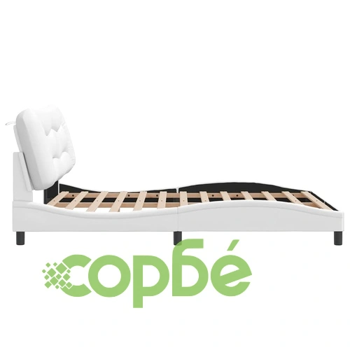 Рамка за легло с табла, бяла, 160x200 см, изкуствена кожа ➤ топ цена ➤ sorbe.bg