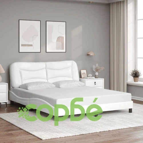 Рамка за легло с табла, бяла, 160x200 см, изкуствена кожа ➤ топ цена ➤ sorbe.bg