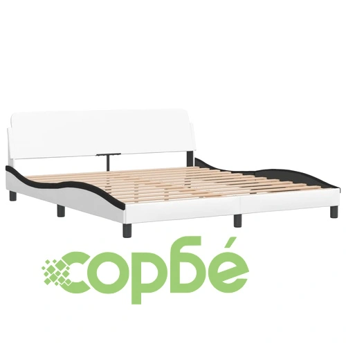 Рамка за легло с табла, бяла, черна, 180x200см, изкуствена кожа ➤ топ цена ➤ sorbe.bg