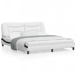 Рамка за легло с табла, бяла, черна, 180x200см, изкуствена кожа
