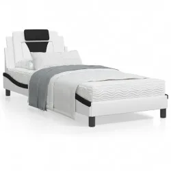 Рамка за легло с табла, бяла, черна, 80x200 см, изкуствена кожа