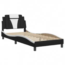 Рамка за легло с табла, черно-бяла, 90x200 см, изкуствена кожа
