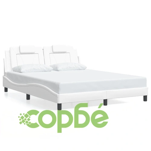 Рамка за легло с табла, бяла, 160x200 см, изкуствена кожа ➤ топ цена ➤ sorbe.bg