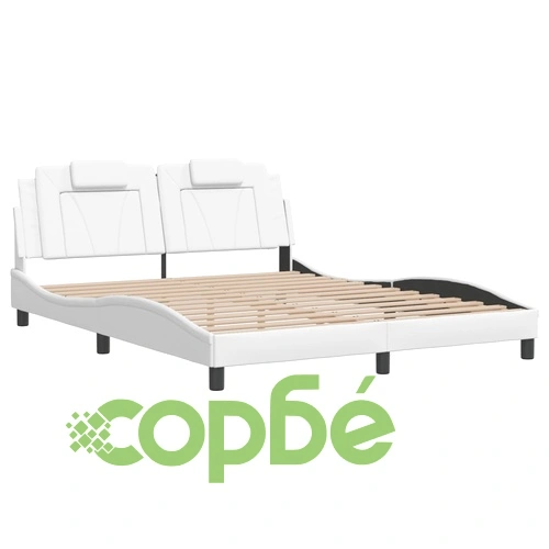 Рамка за легло с табла, бяла, 160x200 см, изкуствена кожа ➤ топ цена ➤ sorbe.bg