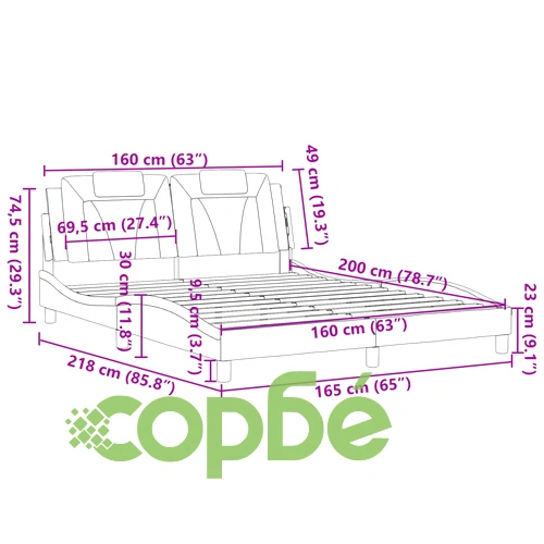 Рамка за легло с табла, бяла, 160x200 см, изкуствена кожа ➤ топ цена ➤ sorbe.bg