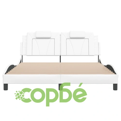 Рамка за легло с табла, бяла, 160x200 см, изкуствена кожа ➤ топ цена ➤ sorbe.bg