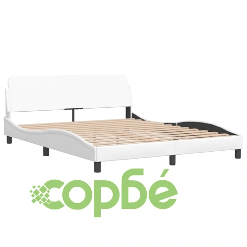 Рамка за легло с табла, бяла, 160x200 см, изкуствена кожа ➤ топ цена ➤ sorbe.bg