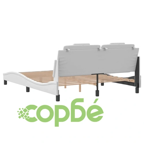 Рамка за легло с табла, бяла, 160x200 см, изкуствена кожа ➤ топ цена ➤ sorbe.bg