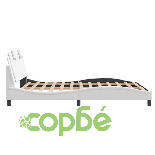 Рамка за легло с табла, бяла, 160x200 см, изкуствена кожа ➤ топ цена ➤ sorbe.bg