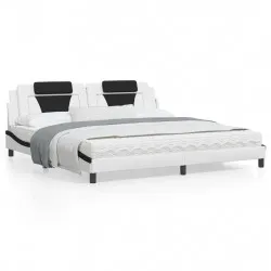 Рамка за легло с табла, бяла, черна, 200x200см, изкуствена кожа