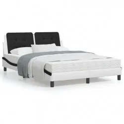 Рамка за легло с табла, бяла, черна, 140x190 см изкуствена кожа