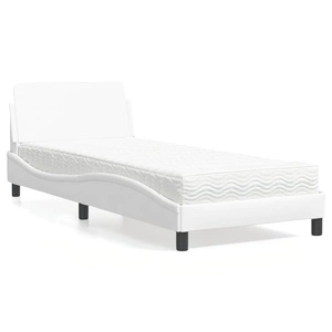 Легло с матрак, бяло, 90x190 см изкуствена кожа
