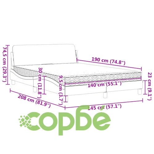 Легло с матрак, бяло, 140x190 см изкуствена кожа ➤ топ цена ➤ sorbe.bg