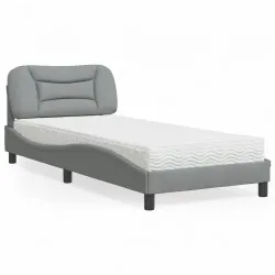 Легло с матрак, светлосиво, 90x190 см, плат