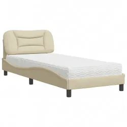 Легло с матрак, кремаво, 90x190 см, плат