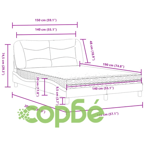 Легло с матрак, светлосиво, 140x190 см плат ➤ топ цена ➤ sorbe.bg