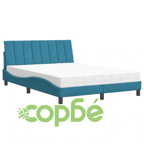 Легло с матрак, синьо, 140x190 см, кадифе ➤ топ цена ➤ sorbe.bg