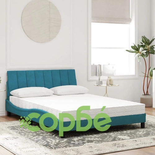 Легло с матрак, синьо, 140x190 см, кадифе ➤ топ цена ➤ sorbe.bg