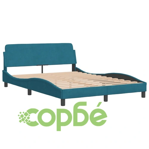 Легло с матрак, синьо, 140x190 см, кадифе ➤ топ цена ➤ sorbe.bg